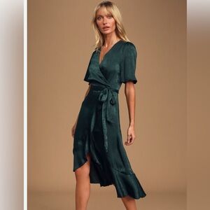 Lulu's Deep Green High Low Wrap Dress